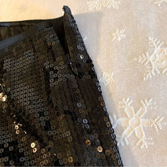 Ann Taylor Shimmering Black Sequin Skirt Lined Side Zip Sz 2 NWOT Gorgeous - Picture 4 of 5